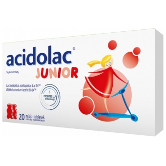Acidolac Junior o smaku truskawkowym 20 Misio-tabletek cena 29,99zł