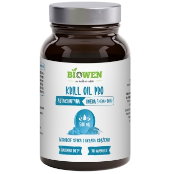 Biowen Krill Oil Pro olej z kryla 500mg EPA DHA Omega 3 (astaksantyna) 90kapsułek cena 77,59zł