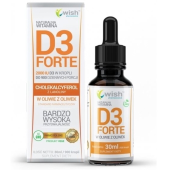 Wish Pharmaceutical Naturalna witamina D3 Forte 2000IU w oliwie z oliwek krople dla wegan 30ml cena 29,90zł