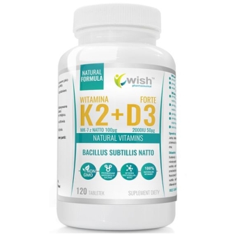 Wish Pharmaceutical Witamina K2 MK7 z Natto 100mcg + D3 2000IU 50mcg 120tabletek cena 21,99