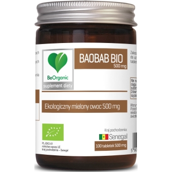 Baobab BIO, 500mg  100 tabletek BeOrganic cena 22,99zł