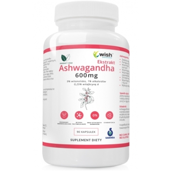 Wish Pharmaceutical Ashwagandha ekstrakt żeń-szeń indyjski 600mg 90kapsułek cena 40,90