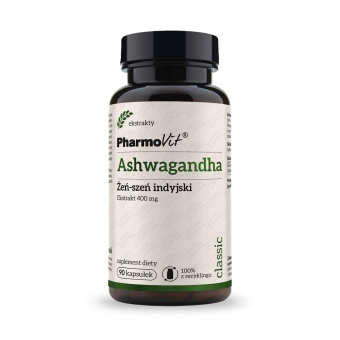 Pharmovit Ashwagandha żeń-szeń indyjski ekstrakt 4:1 400 mg 90kapsułek  cena 31,89zł