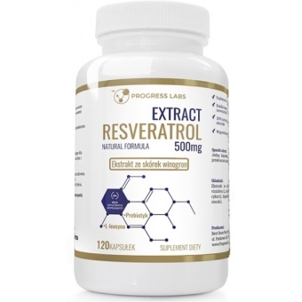 Resveratrol Extract 500mg (resweratrol) + Prebiotyk 120kapsułek Progress Labs cena 30,00zł