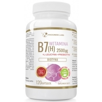 Biotyna Witamina B7 (H) 2500µg + Prebiotyk dla wegan 120kapsułek Progress Labs cena 28,00zł