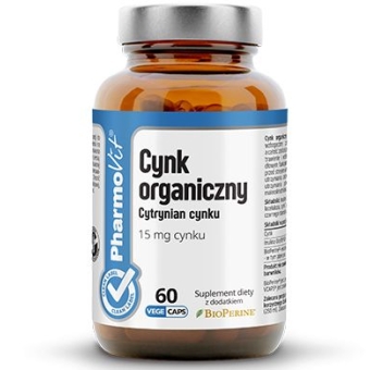 Clean Label Cynk organiczny Cytrynian cynku 15mg 60kapsułek Vcaps Pharmovit cena 27,90zł
