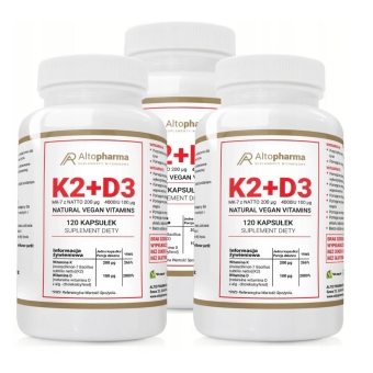 3 x Witamina K2 Vita-MK7 7 200µg + D3 100µg 4000IU z prebiotykiem 120kapsułek Vcaps Alto Pharma cena 198,00zł