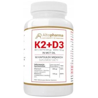 Witamina K2 Vita-MK7 7 200µg + D3 100µg 4000IU w oleju MCT 60kapsułek Alto Pharma cena 42,90zł