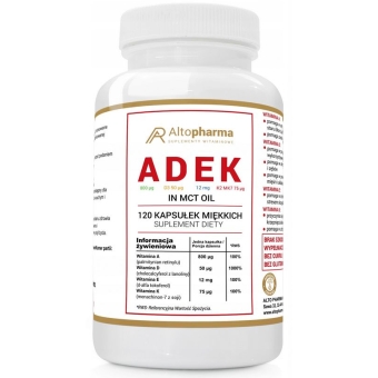 Witamina ADEK Complex A D3 E K2 MK-7 w oleju MCT 120kapsułek miękkich Alto Pharma cena 62,85zł