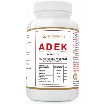 Witamina ADEK Complex A D3 E K2 MK-7 w oleju MCT 60kapsułek miękkich Alto Pharma cena 42,99zł