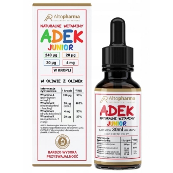 Naturalna witamina ADEK Junior w oleju z oliwek krople 30ml Alto Pharma cena 51,99zł