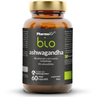 Ashwagandha bio ekstrakt bio z żeń-szenia indyjskiego 5% witanolidów 60kapsułek Vcaps Pharmovit cena 36,85zł